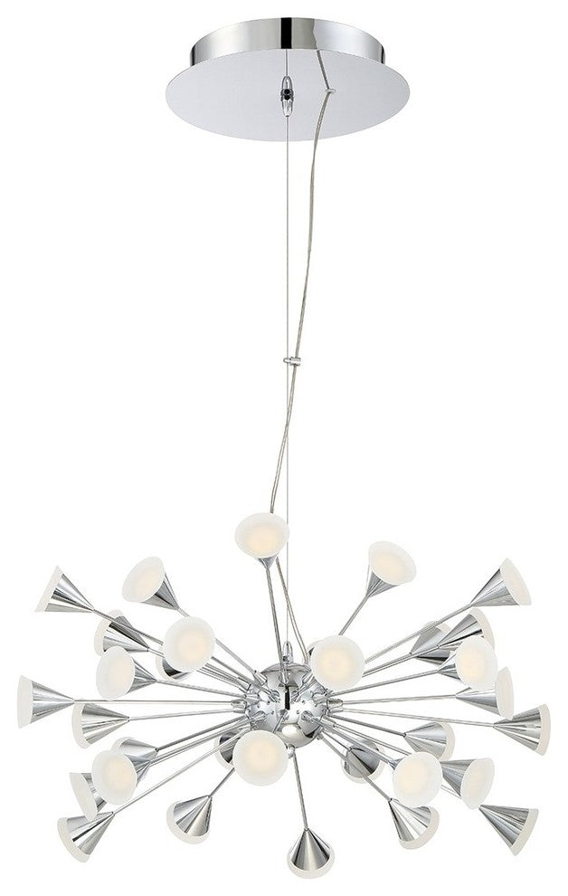 Esplo 12.75" 70.4W 32 LED Chandelier, Chrome, Frosted Glass