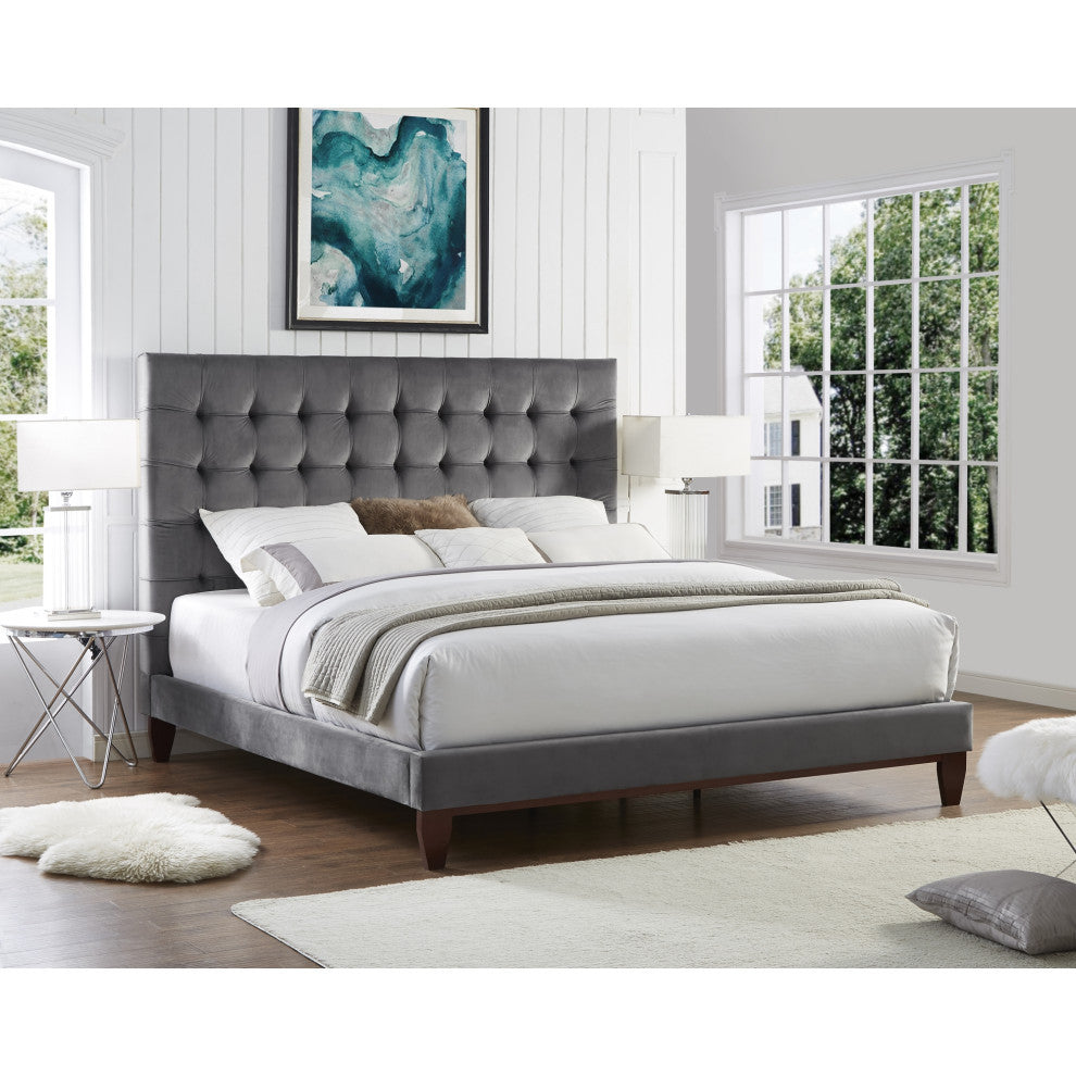 Baldwin Button Tufted Platform Bed, Silver Gray, Queen