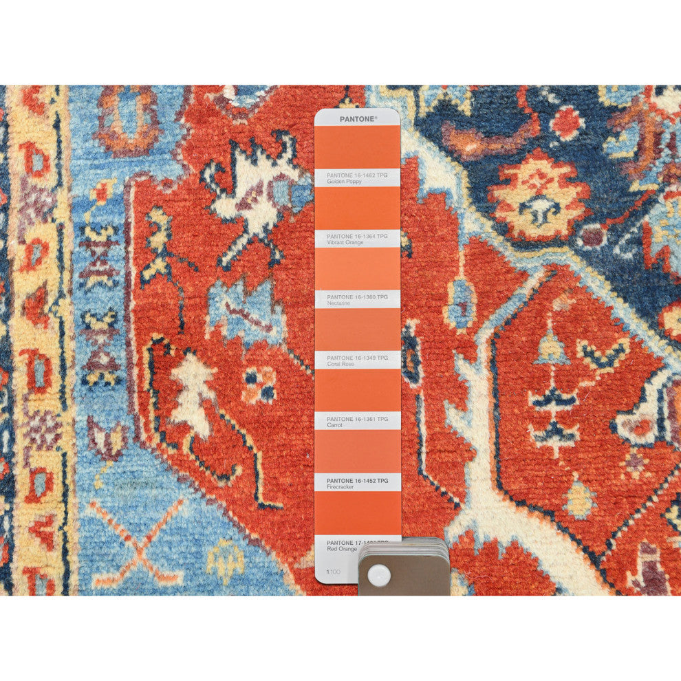 Imperial Red, Afghan Peshawar Heriz Wool Hand Knotted Oriental Rug, 4'x5'9"