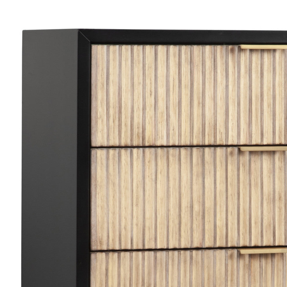 Benzara BM269166 Chest With 5 Corrugated Drawers and Metal Base, Black