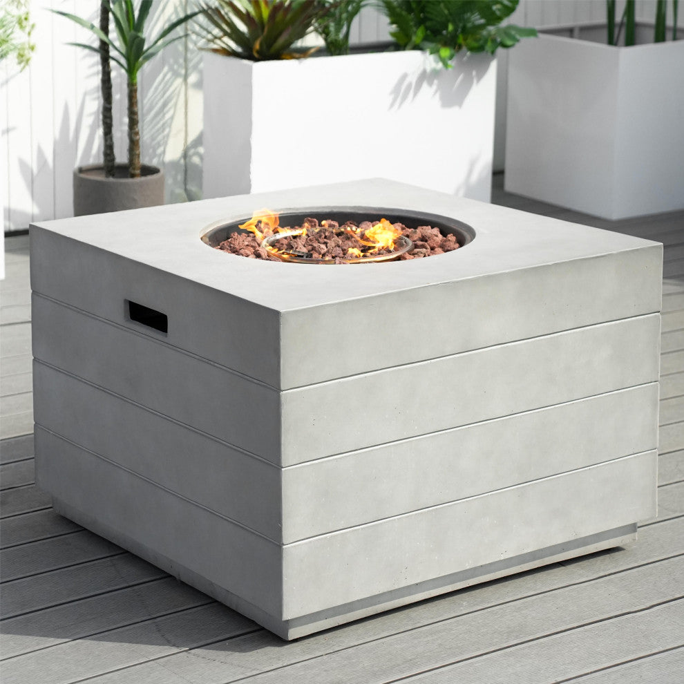 Patio Wood Coating Propane Fire Pit Table with Cushioned Chairs, Square