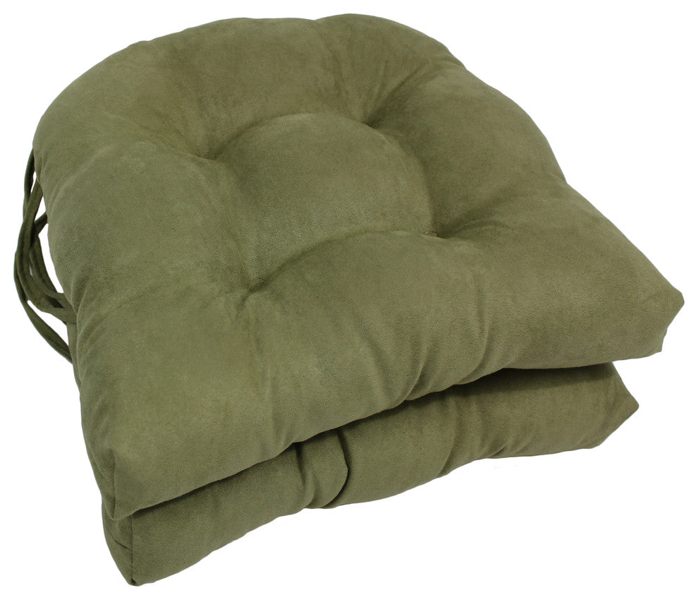 16" Solid Microsuede U-shaped Tufted Chair Cushions, Set of 2, Sage Green