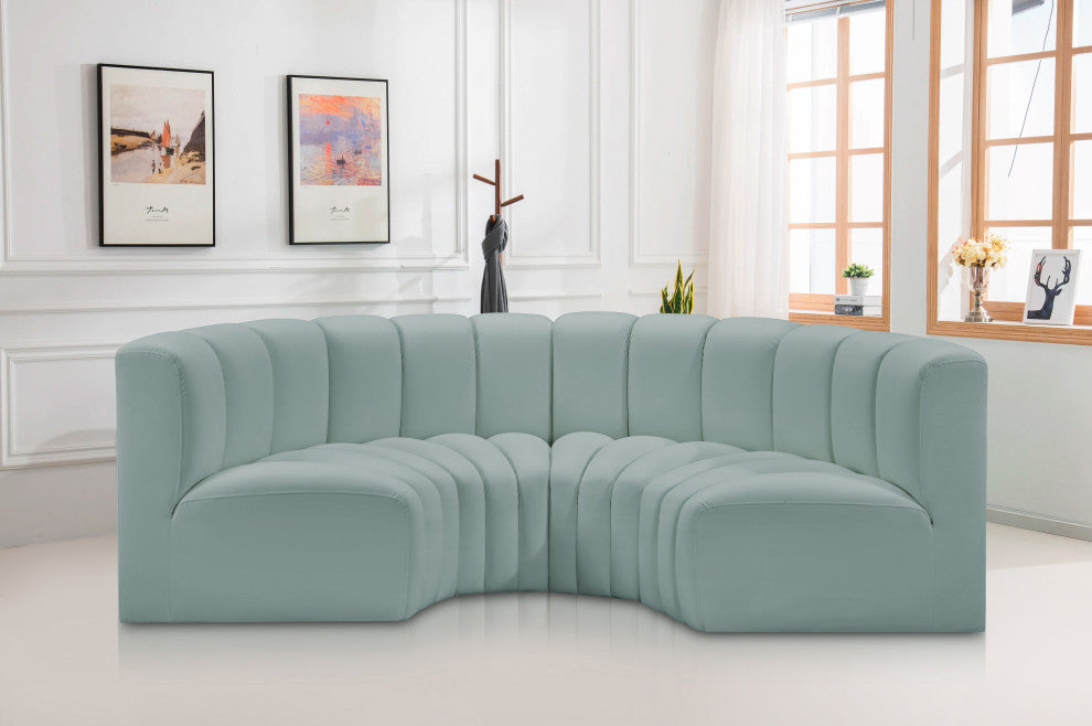 Arc Vegan Leather Upholstered 4-Pc. Inward Curved Modular Sectional, Green