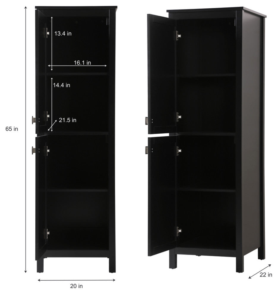 20" Wide Bathroom Linen Storage Freestanding Cabinet, Black