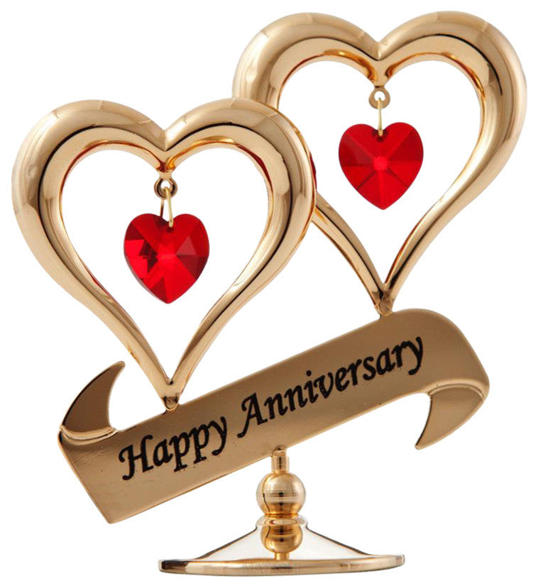 24K Gold Plated Beautiful "Happy Anniversary" Double Heart Table Top Made