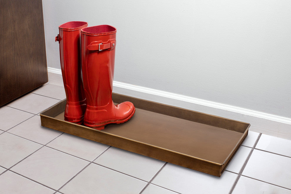 Classic Boot Tray for Boots, Shoes, Plants, Pet Bowls and More, Brass Finish