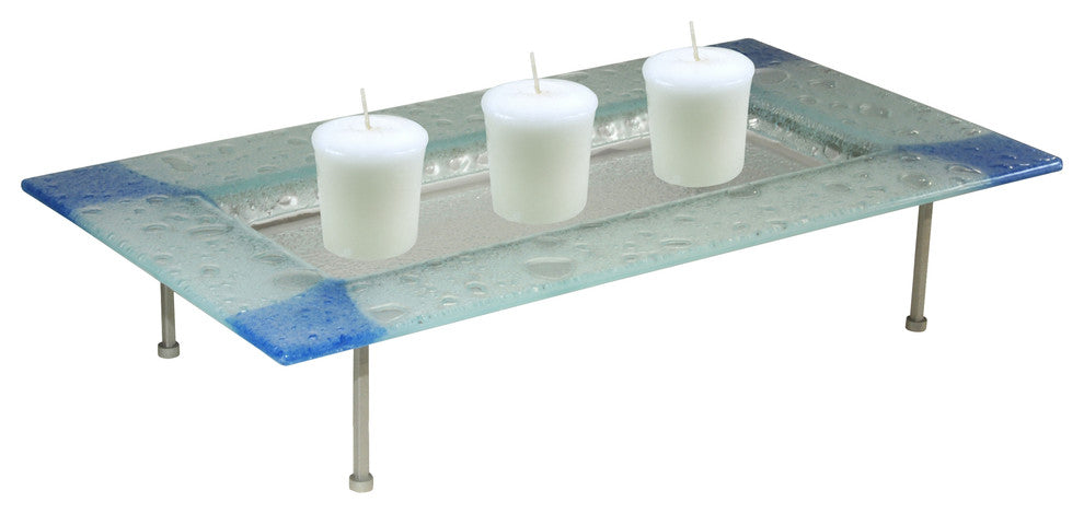 Springdale 5"H Blue Water Drop Fused Glass Candle Holder