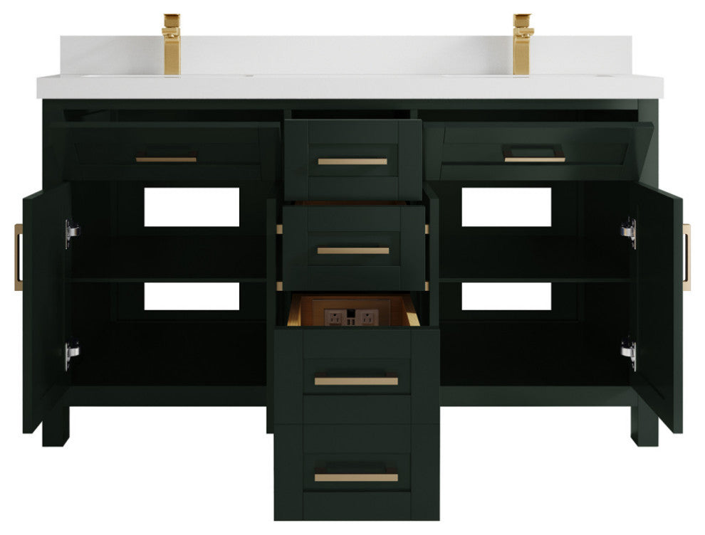 Cambridge 60 Double Bathroom Vanity in Dark Forest Green 2" White Quartz