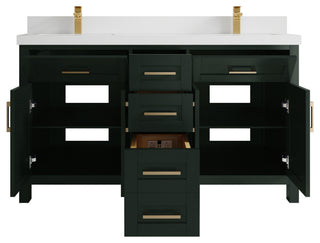 Cambridge 60 Double Bathroom Vanity in Dark Forest Green 2" White Quartz