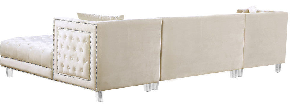 Moda Velvet Upholstered 3-Piece Sectional, Cream