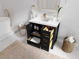 Malibu 36 Left Offset Bath Vanity in Black 1.5" White Quartz