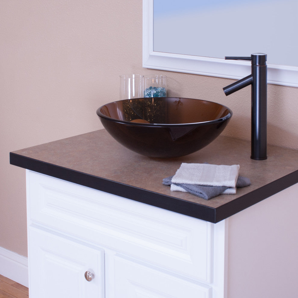 Topia Glass Vessel Sink and Faucet Set, Oil Rubbed Bronze