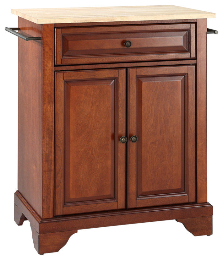 LaFayette Natural Wood Top Portable Kitchen Island, Classic Cherry Finish