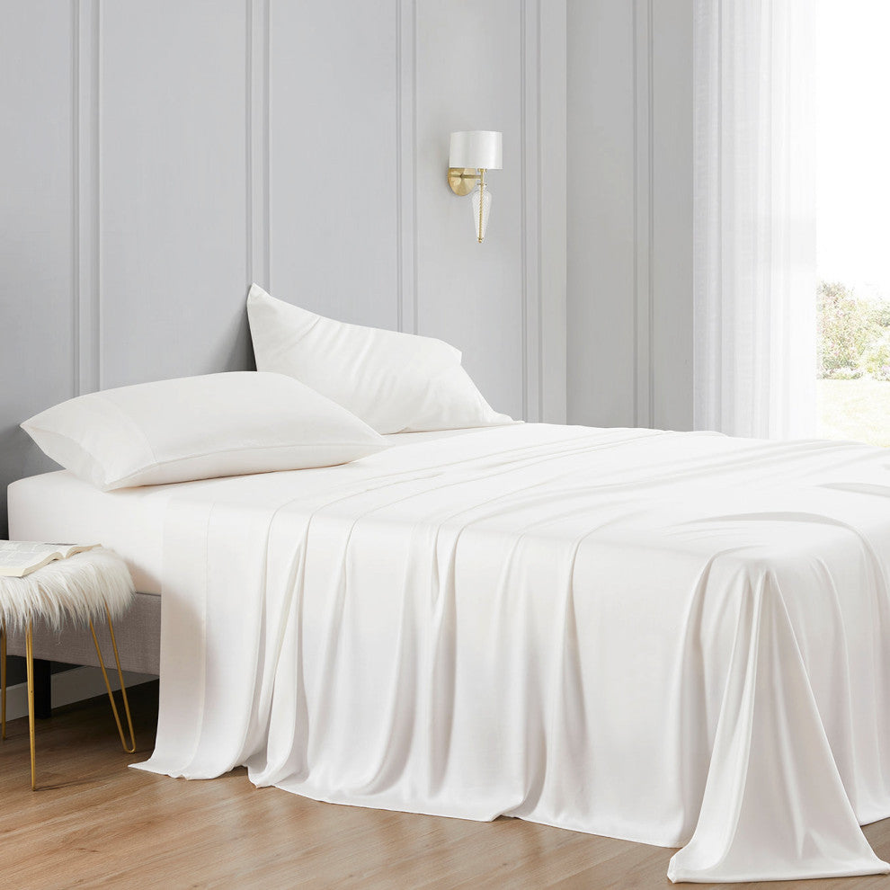 Lyocell Sheet Set, 4 Piece, White, Queen