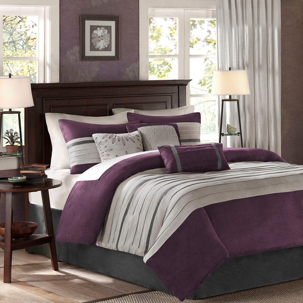 Madison Park Palmer Vera Microsuede 7-Piece Comforter Set, Purple