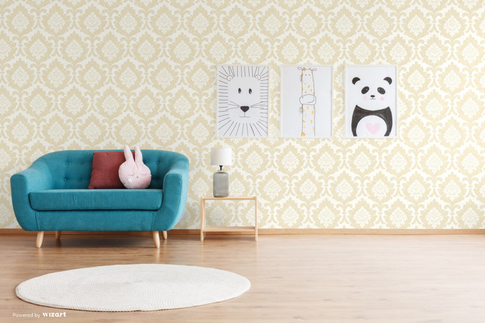 Osbourne Light Gold Damask Wallpaper