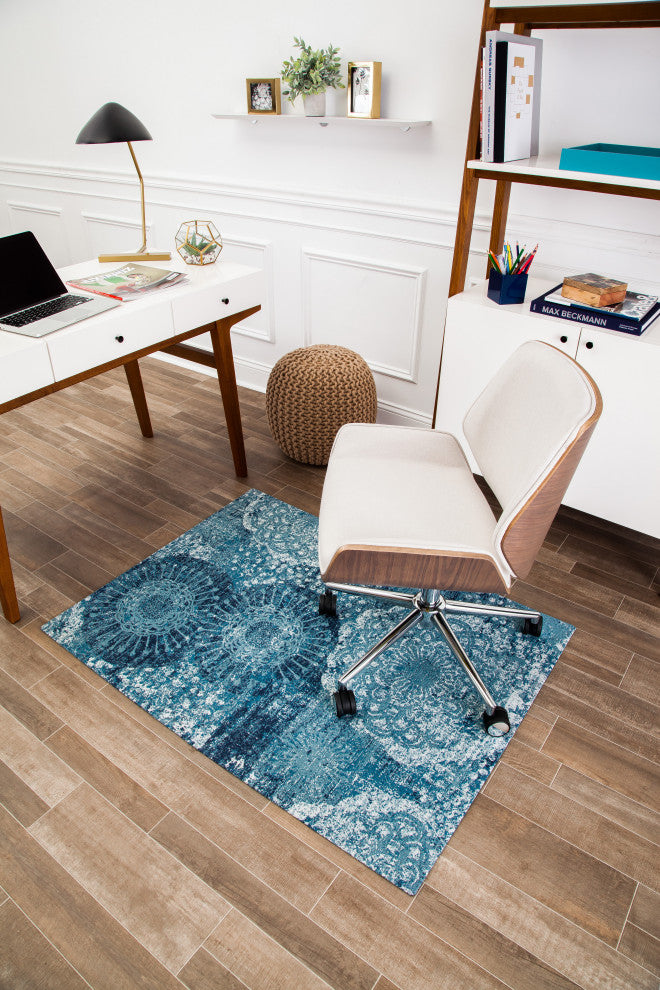 Maldives Blue and Ivory Rug'd Chair Mat, 40"x54", .5" Pile Height