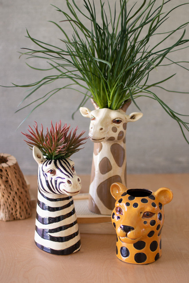 Kalalou Cdv2088 Set Of Three Ceramic Safari Animal Succulent Holders