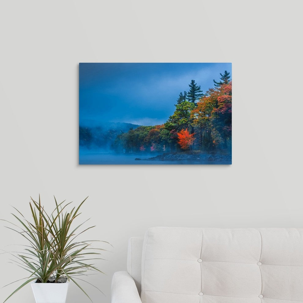"Foggy Fall Lake II" Wrapped Canvas Art Print, 24"x16"x1.5"