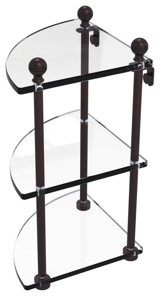 Mambo 3 Tier Corner Glass Shelf, Antique Bronze