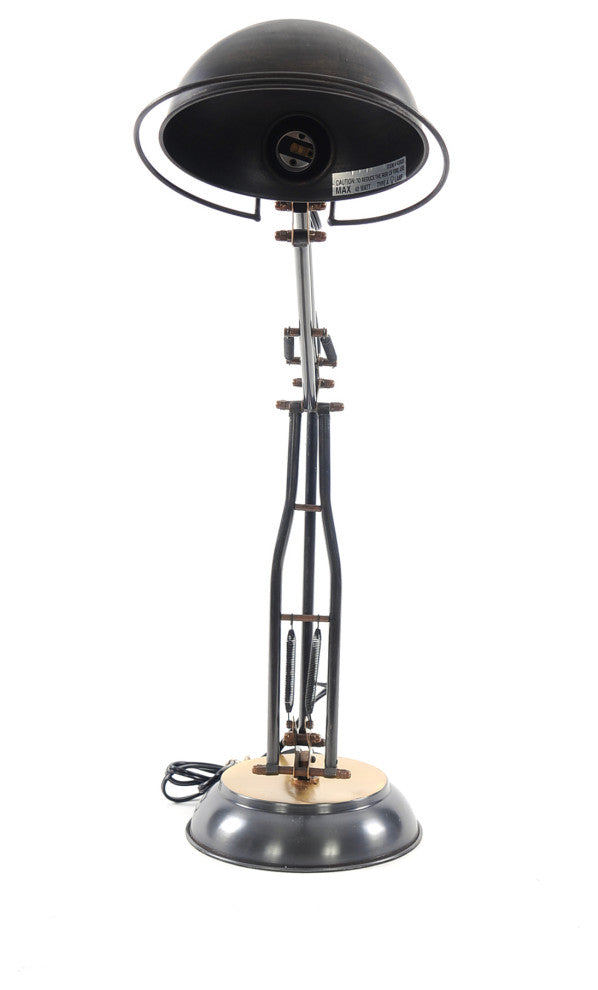 33" Black Metal Desk Table Lamp With Black Bowl Shade