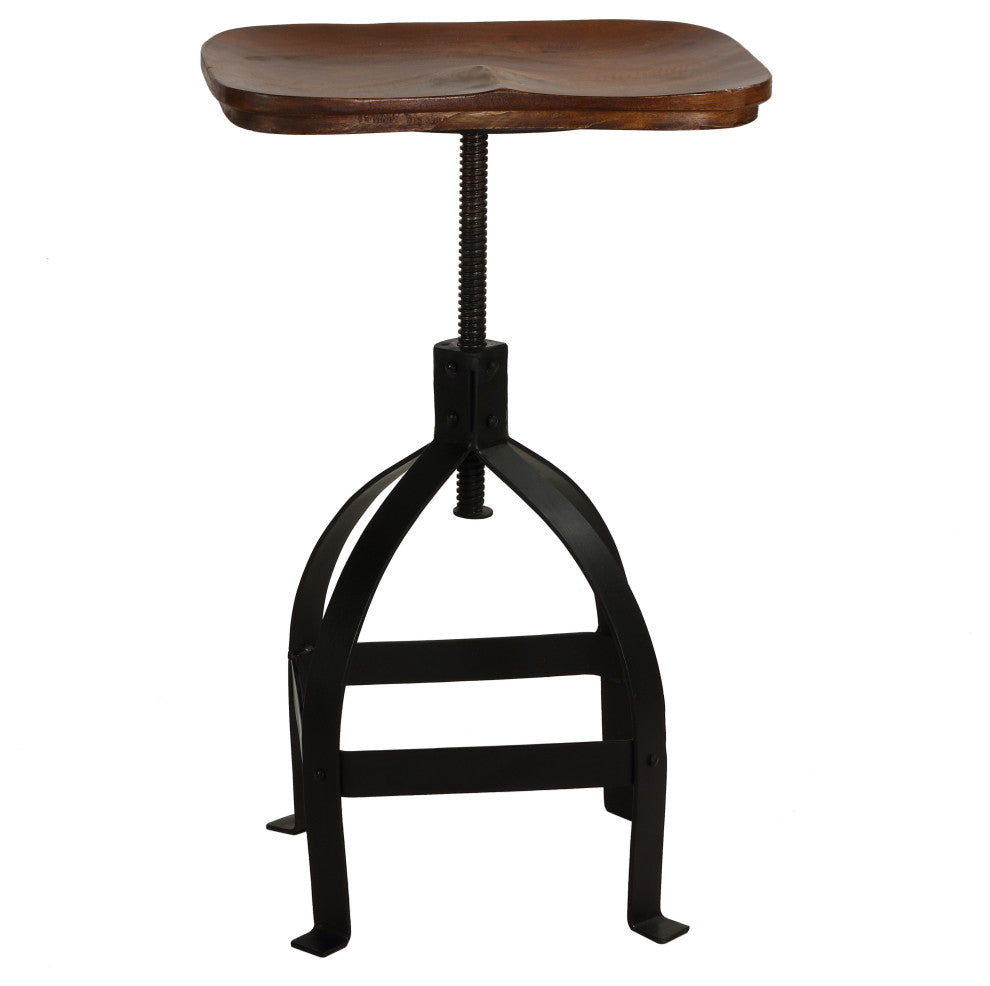 Bare Decor Keg Counter Swivel Stool, Solid Wood and Black Metal