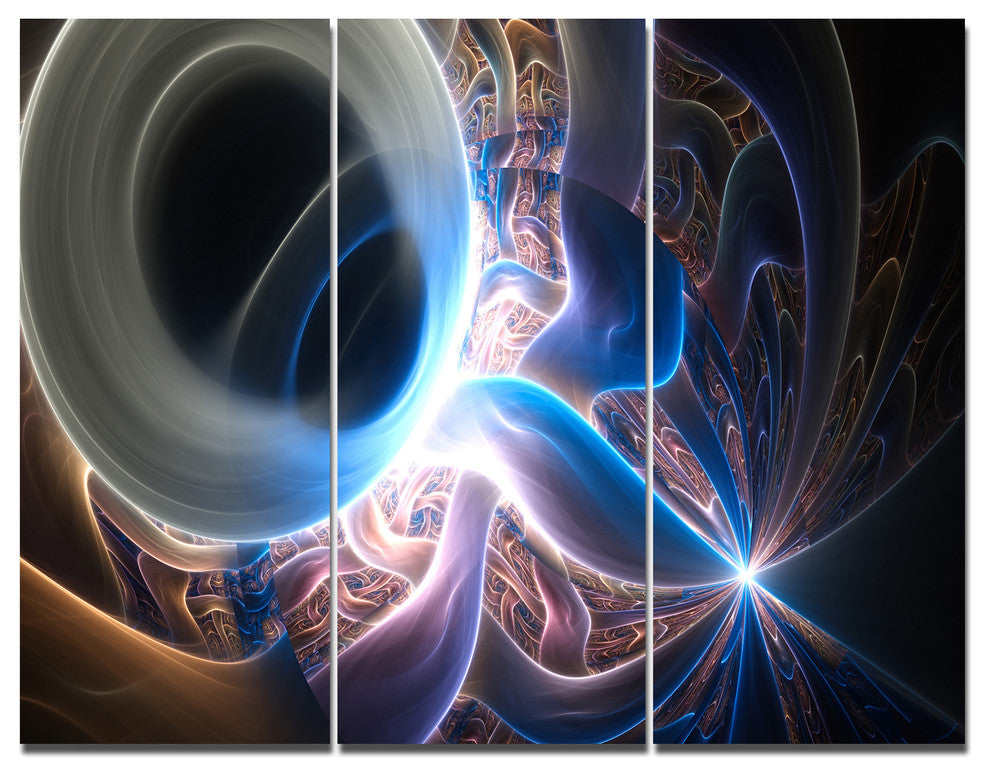 Glowing Blue Silver Plasma, Abstract Wall Art Canvas, 36x28, 3 Panels