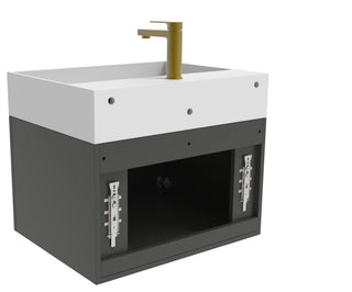 CastelloUSA Amazon 24" Wall Mounted Bathroom Vanity Set, Black, White Top, Gold