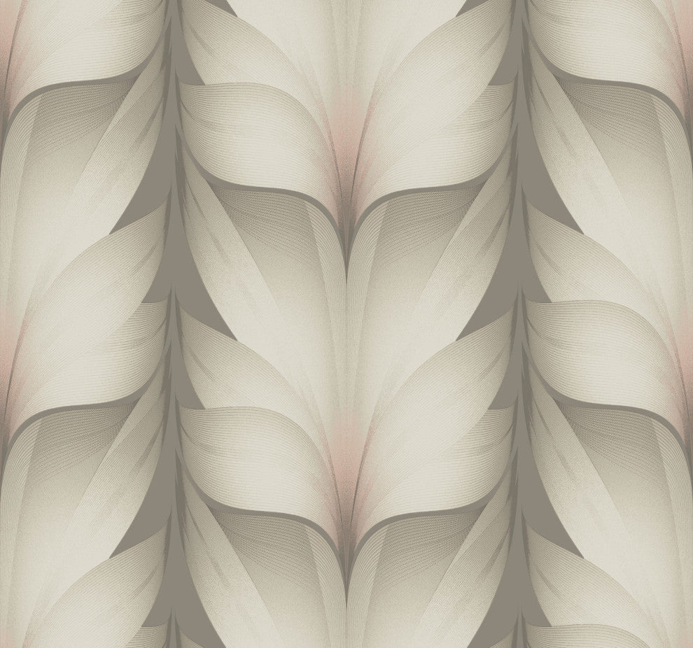 Taupe & Blush Lotus Light Stripe Wallpaper