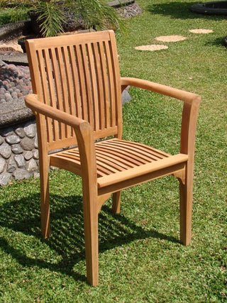 Lua Stacking Arm Chairs, Teak Outdoor Dining Patio, Set of 2