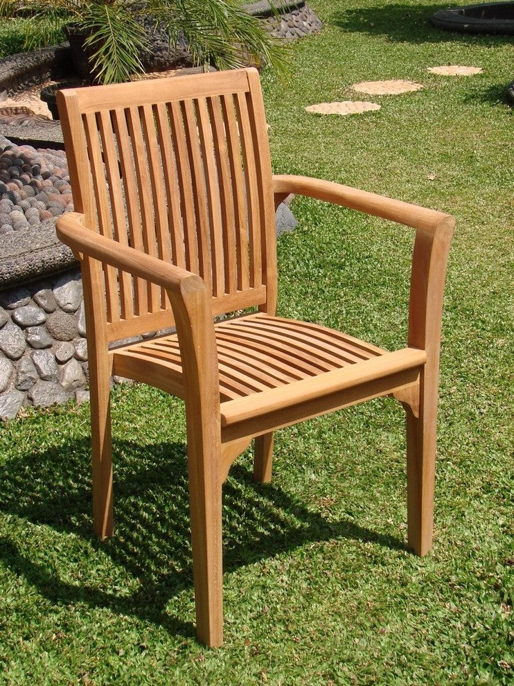 Lua Stacking Arm Chairs, Teak Outdoor Dining Patio, Set of 2