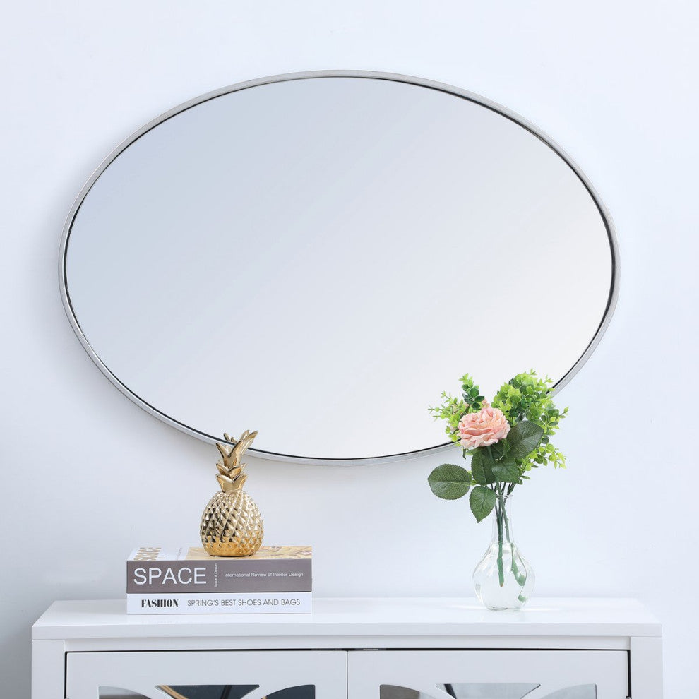 Elegant Decor Eternity 24" x 34" Oval Contemporary Metal Frame Mirror in Silver