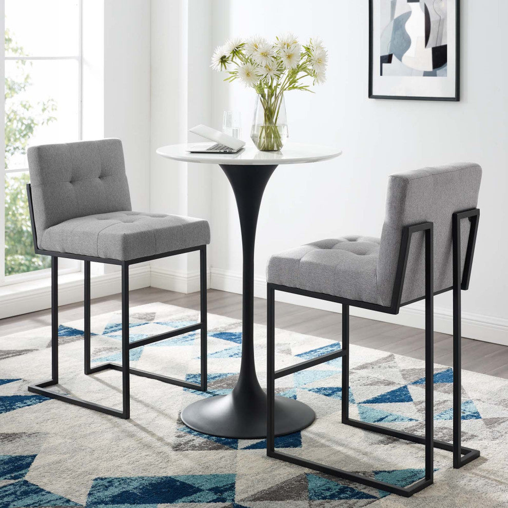 Bar Stool Chair Barstool, Set of 2, Fabric, Black Gray, Bar Pub Cafe Bistro