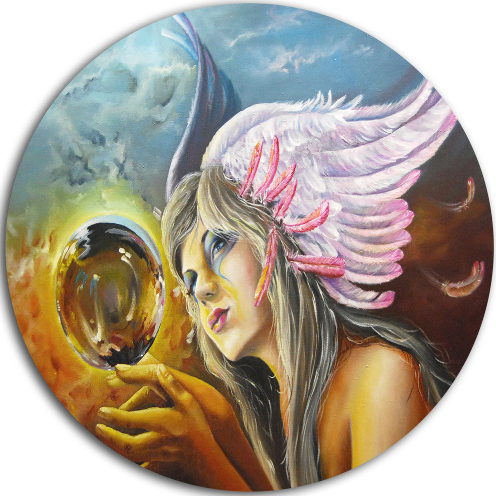 Birth Of An Idea, Abstract Digital Art Disc Metal Artwork, 11"