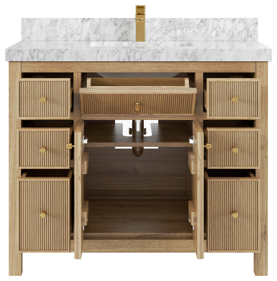 Sonoma 42 Single Sink Bath Vanity in Light Natural Teak with 2" Carrara Marble