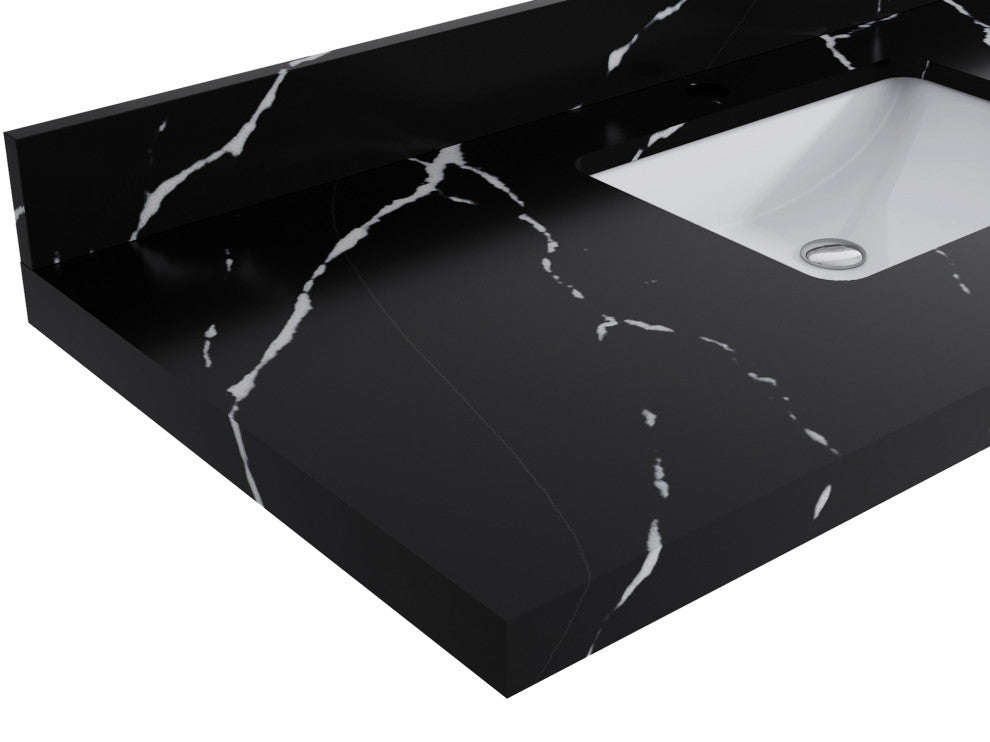 Malibu 60 Double Sink Bathroom Vanity in Black 2" Calacatta Black