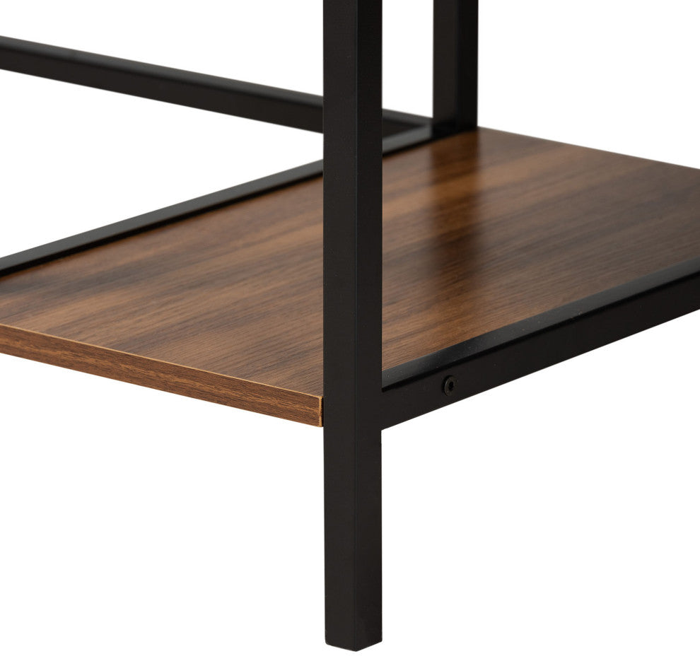 Marinda Walnut Brown L-Shaped Corner Desk with Shelves