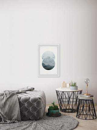 "Circle Birds" Framed Painting Print, 12"x18"