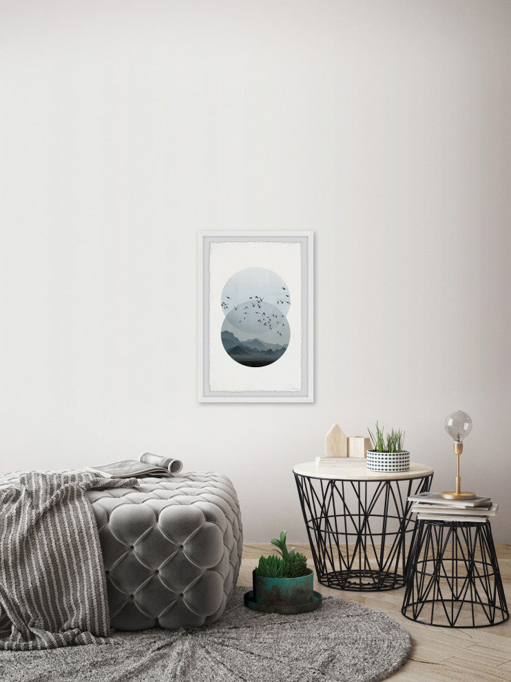 "Circle Birds" Framed Painting Print, 12"x18"