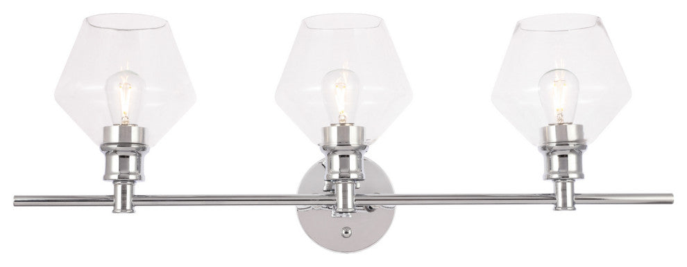 Gene 3 Light Wall Sconce in Chrome & Clear Glass