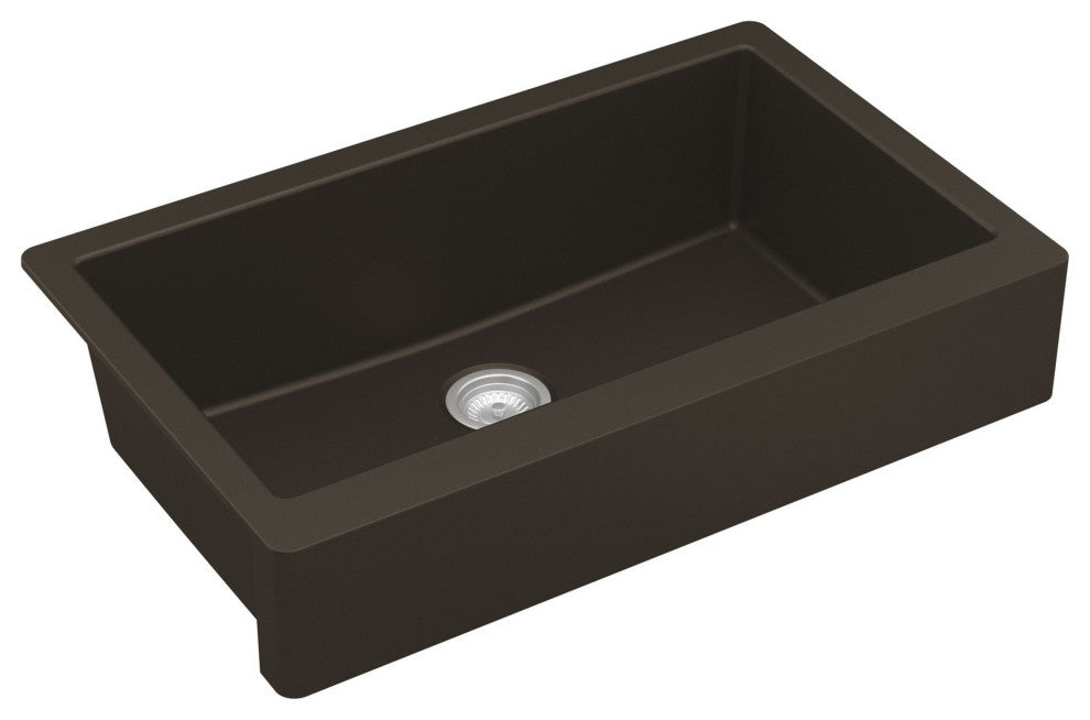 Karran Retrofit Farmhouse Quartz 34" Single Bowl Sink Kit, Brown