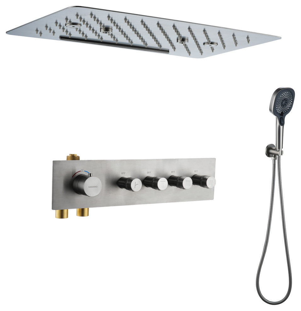 16 Inch Luxury Thermostatic Shower System, Brushed Nickel