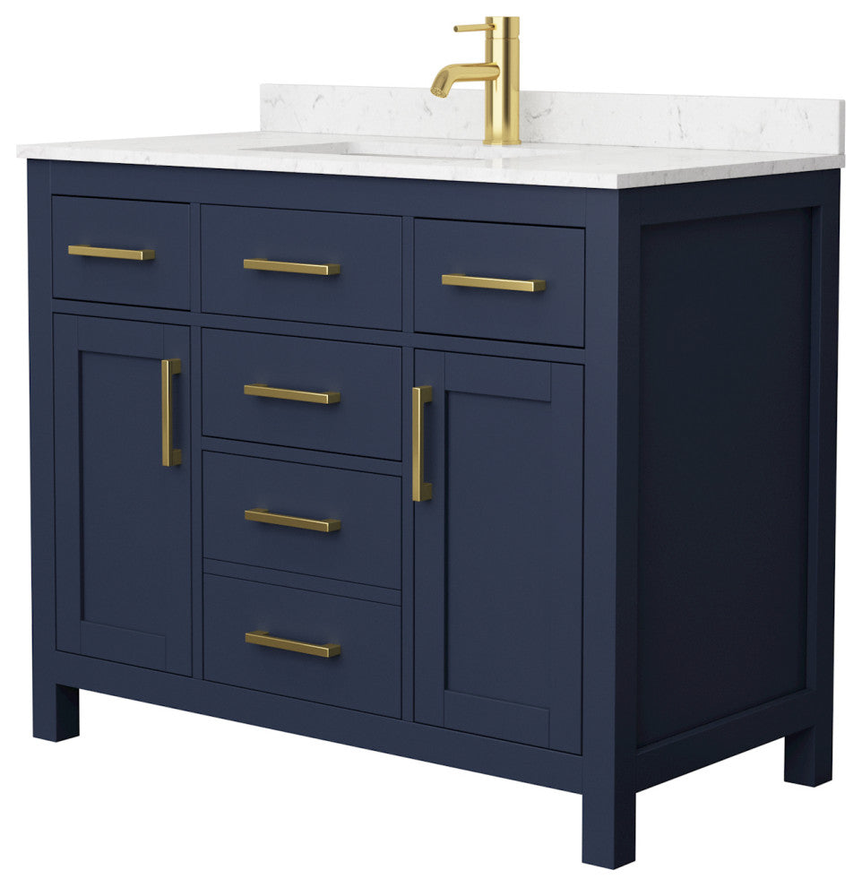 Beckett 42" Single Vanity, Dark Blue, Carrara Cultured Marble Top, Sink