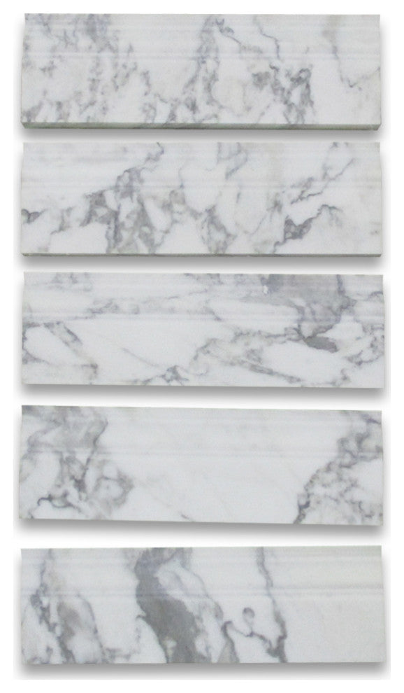Statuary White Statuario Marble 4x12 Baseboard Crown Molding Honed, 1 piece