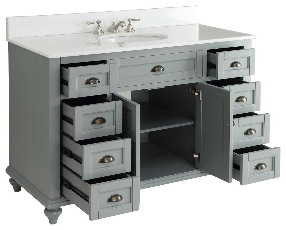 49" Cottage-Style Gray Glennville Bathroom Vanity Cabinet Set