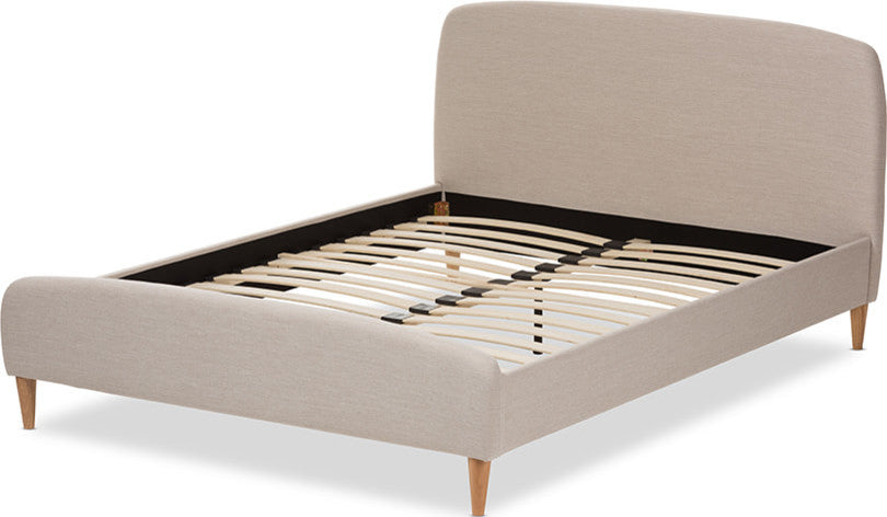 Mia Mid-Century Light Beige Fabric Upholstered King Size Platform Bed