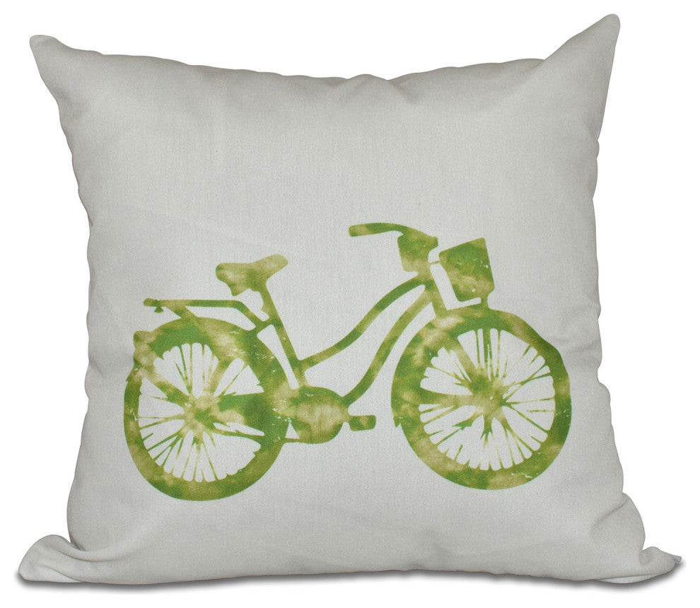 Life Cycle, Geometric Print Outdoor Pillow, Light Green, 18"x18"