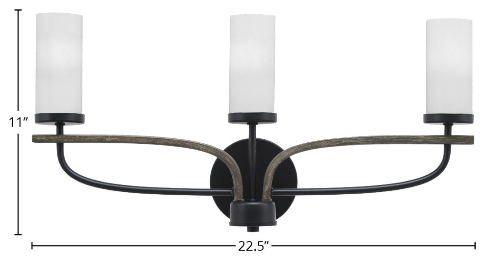 Monterey 3-Light Bath Bar, Matte Black & Painted Distressed, White Marble