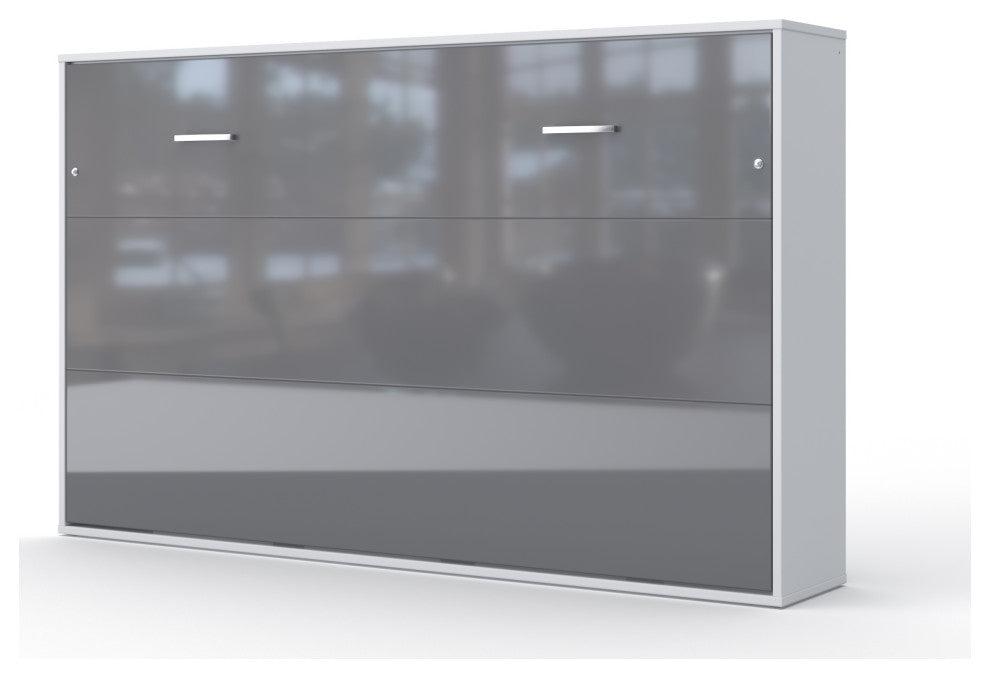 Contempo Horizontal Wall Bed, European Full Size, White/Grey Gloss