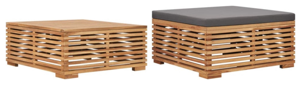 Vidaxl Garden Table And Footrest Set&Dark Gray Cushion Solid Teak Wood